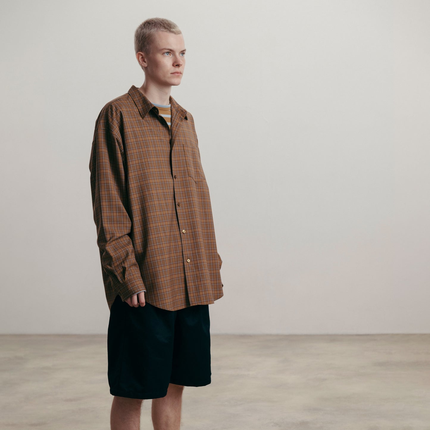 WELLDER【ウェルダー】Check Wide Silhouette Shirts (Camel Check)